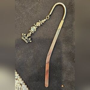 Silver Crown Bookmark with Beaded Charm